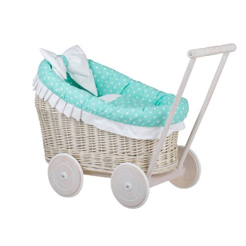 Landau-Poussette Pour Poupée En Osier Blanc Casse