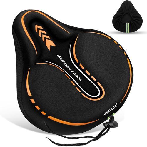 Noir/Orange Housse De Selle De Vélo Rembourrée En Gel, Mousse Extra Douce Large Housse De Selle Pour Vtt, Vélo D'appartement, Vélo D'appartement, Peloton, Rembourrage De Selle Confortable Pour Homme