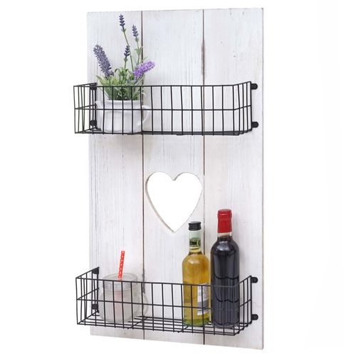Étagère Murale Hwc-D42, Panneau Mural, Étagère Avec Petits Paniers, Blanc, Shabby, Bois Massif   70x40x10cm