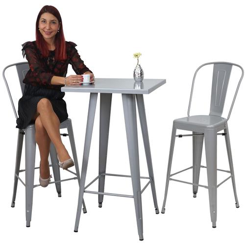 Set Table Mange-Depout + 2x Tabouret De Bar Hwc-A73, Chaise/Table De Bar, Design Industriel   Gris