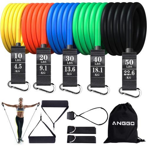 150lbs Bandes De Résistance Set, 5 Elastique Musculation Bands De Fitness,150lbs Bandes De Exercice Avec Poignées,Sangles De Cheville, Ancre De Porte Pour Gym, Yoga, Pilates Avce Façonner (11