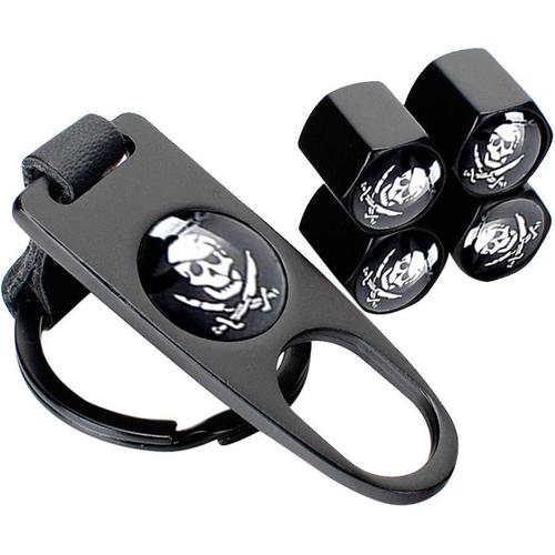 Tête De Mort Pirate Lot De 4 Bouchons De Valve De Pneu Avec Clé Porte-Clés