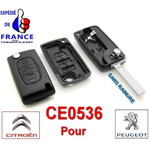 Coque De Remplacement Télécommande Plip Clé Ce0536 3 Boutons (Coffre) À Lame Sans Rainure Pour Peugeot / Citroën (107 207 307 308 407 607 807 C2 C3 C4 C5 C6 Picasso)