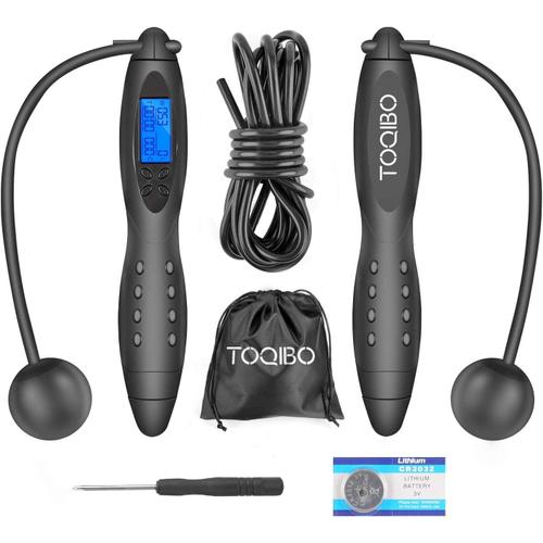 Noir Corde À Sauter Sport, Corde À Sauter Sans Fil Avec Compteur Calories Et Minuterie, Jump Rope Réglable, Lcd Écran Montrant, Poignées Antidérapantes Pour Adulte,Enfant