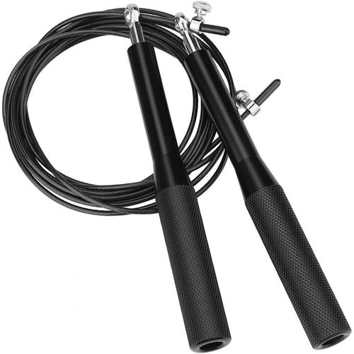 Noir Corde À Sauter Professionnelle, Speed Jump Rope 3 Mètres Vitesse Crossfit Boxe Poignets Gratuits Exercices À La Maison Bricolage Mma Fitness Cable En Acier Pour Homme Femme Sport Roulement 360°