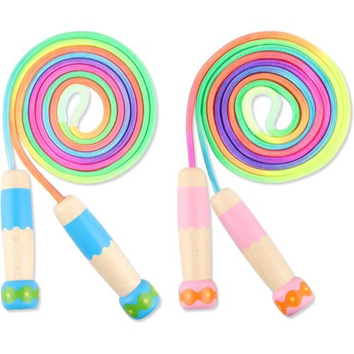 Blue&pink 2 Pièces Corde À Sauter Pour Enfants, Corde Sauter Avec Poignée En Bois, Enfant Sport Corde En Coton, Réglable Corde À Sauter Pour Garçons Et Filles Pour Exercice, 2,7 M (Rose Bleu)