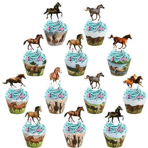 D¿¿Coration De Gateau Chevaux, 48 Pi¿¿Ces Cheval Cake Topper, Cupcake Wrappers Anniversaire D¿¿Coration, Cheval Cake Topper, D¿¿Coration De Gateau D'anniversaire Pour Enfants