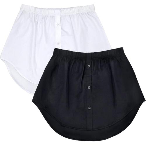 Lot De 2 Extensions De Chemise R¿¿Glable Rallonges De Chemise Femmes Faux Hauts Ourlet Inf¿¿Rieur Avec Bande De Taille ¿¿Lastique Mini-Jupe Ourlet ¿¿ La Mode Pantalon De S¿¿Curit¿¿ £¿Noir+Blanc£©