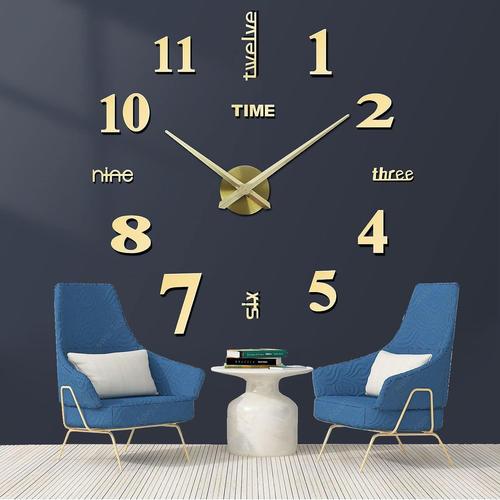 DIY Grande Horloge Murale Moderne 3D autocollante pour la Maison ou Le Bureau Taille 90 cm ¿¿ 1,8 m Dor¿¿ (Or)