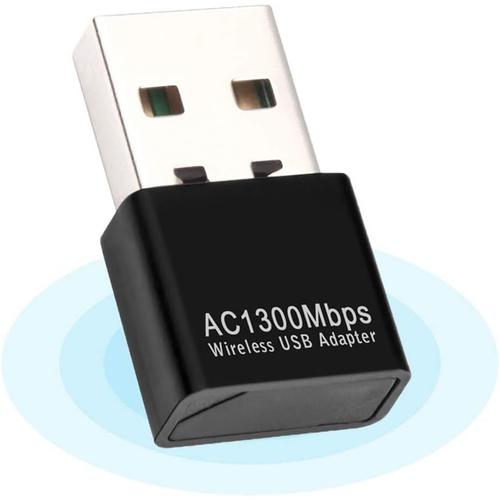 Dongle WiFi 1300 Mbps, Cl¿¿ WiFi Adaptateur WiFi 802.11 AC Double Bande 5 GHz/2,4 GHz Antenne Rapide USB ¿¿ Gain ¿¿lev¿¿ Adaptateur R¿¿seau sans Fil Cl¿¿ USB WiFi Supporter Windows Mac Linux