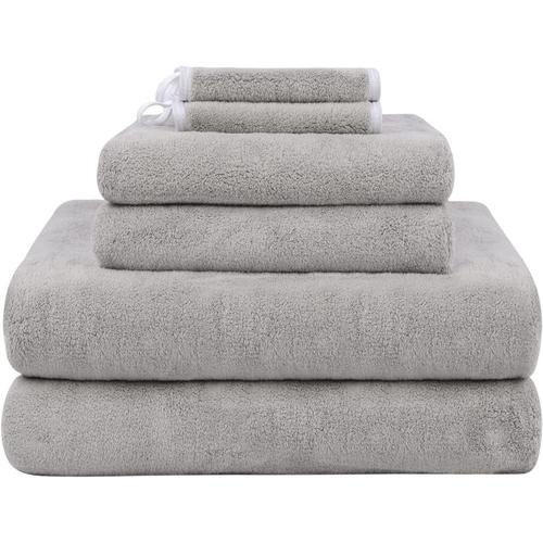 Ensemble De Serviettes De Bain En 100% Microfibre 2 Serviettes De Bain 2 Essuie Main Et 2 Chiffons D¿¿Maquillants 6 Pack Gris Clair