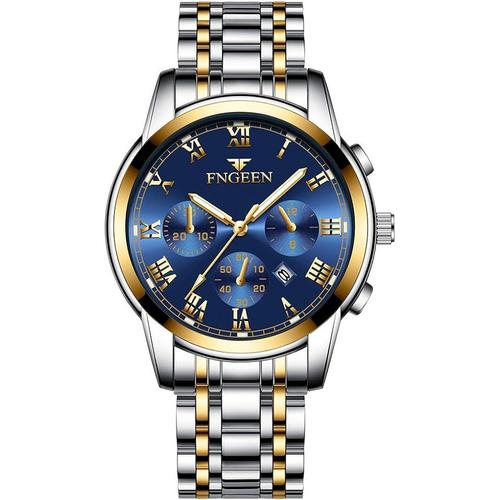 Montre Homme,Montre Bracelet Pour Hommes Daffaires,Bracelet En Acier Inoxydable,Etanche 30m,Aiguilles Lumineuses,Date Automatique, Chronographe Avec Mouvement ¿¿ Quartz,Coffret Cadeau