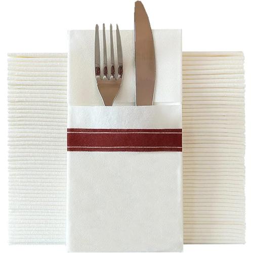 Lot de 50 serviettes de table jetables, aspect lin avec poche int¿¿gr¿¿e, douces et absorbantes pr¿¿-pli¿¿es pour f¿ºtes, mariages ou ¿¿v¿¿nements