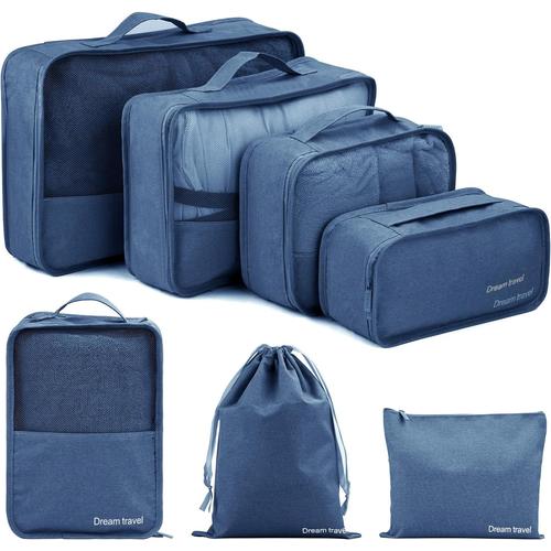 Lot de 7 Organiseurs de Bagage pour Voyage Set Sac de Rangement Cationique Rangement Valise Packing Cubes Organiseur Sacs ¿¿ V¿ºtements Sacs ¿¿ Chaussures Sacs de Rangement pour Cosm¿¿tiques£¬Bleu