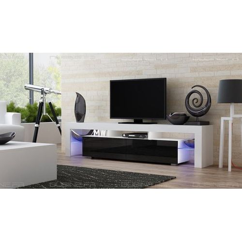 Meuble Tv Spider Big À Led En Blanc Mat Avec Portes Noir Laqué 200 Cm