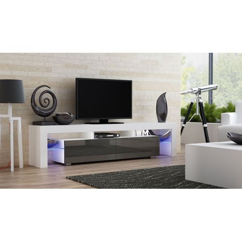 Meuble Tv Spider Big À Led En Blanc Mat Avec Portes Gris Laqué 200 Cm