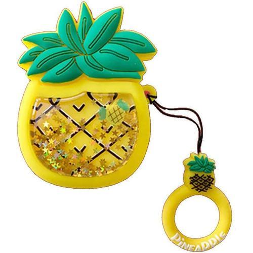 Coque pour Airpods 1 & 2,Airpods 2 Case Cover 3D Cute Mignonne Etui de Protection,Airpods 1 Charging Case Liquide Glitter Quicksand Couverture Souple TPU Silicone Antichoc Bumper (Ananas)