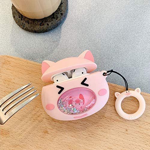 Coque pour Airpods 1 & 2,Airpods 2 Cute Case 3D Mignonne Etui de Protection,Airpods 1 Charging Case Liquide Glitter Quicksand Couverture Souple TPU Silicone Antichoc Bumper Cover (Cochon)