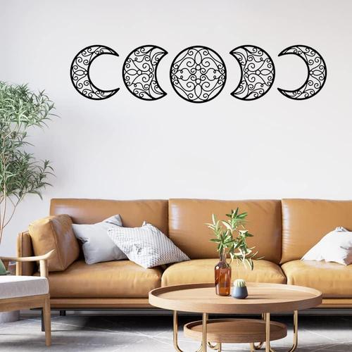 5 pi¿¿ces D¿¿coration Murale Chambre Nordique Autocollants en bois Les phases de la Lune en Style D¿¿grad¿¿ Muraux Amovible DIY en Taille Diff¿¿rente Decoration de Chambre Salon D¿¿cor-Noir