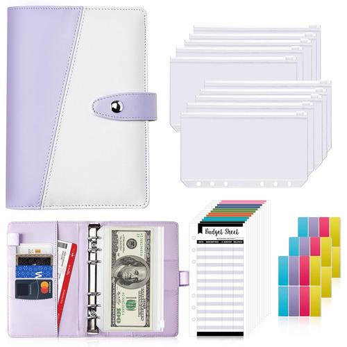 Classeur Budget A6, Classeur Enveloppe Budget Set, Budget Planner Avec Pochette Budget, Feuilles De Budget Et Autocollants Pour Planifier Vos D¿¿Penses (Purple White)