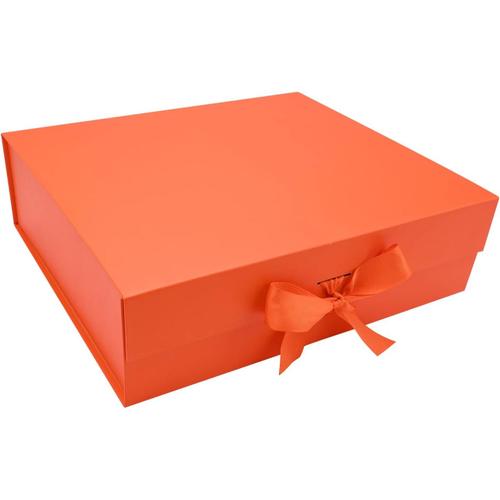 Luxe de Qualité Bowknot Boite Cadeau Avec Couvercle,Boite Cadeau Magnétique Boite Papier Rectangulaire Boîte Décorative Boite Cadeau Vide Décorative pour Anniversaire Mariage (31.5 x 26 x 9cm, Orange)