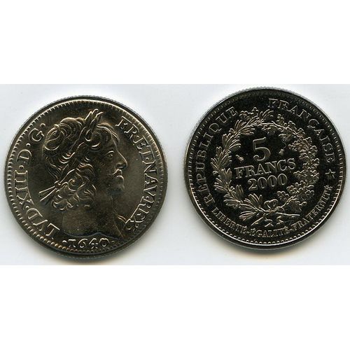 France 5 Francs 2000 Cupronickel Louis D'or De Louis X I I I