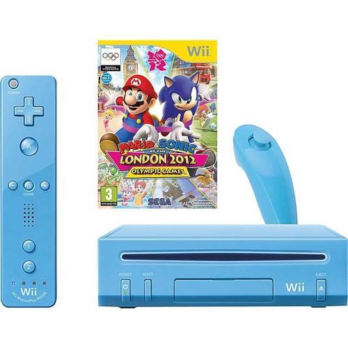 Console Wii Bleu + Mario Sonic Aux Jo - Jeux Olympiques De Londres 2012 + 1 Manette + 1 Nunchuk - Testée - Reconditionnée