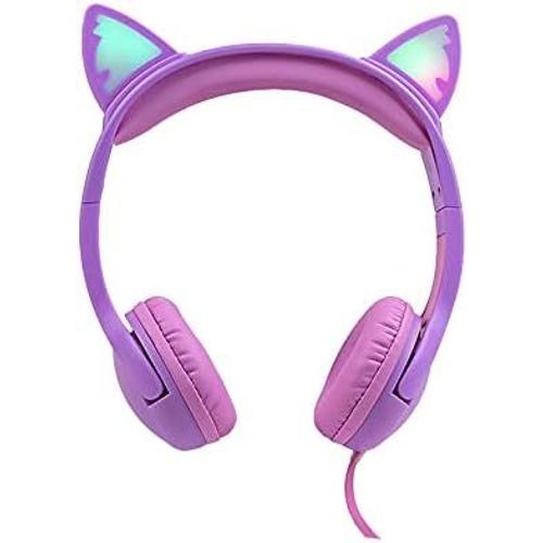 Kids Headphones with Microphone, Over-Ear Wired Headset with LED Glowing Cat Ears, Music Share, 85dB Volume Limited, 3.5 mm Jack for Toddler/Gifts/Online Class/School/Table