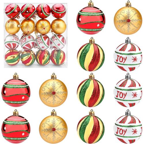 Decoration Noel Sapin Boule De Noel, 16 Pcs Decoration Sapin Noel Boules De Noel Avec Boules Vertes, Rouge Et Or, 4 Styles Deco Sapin Noel Boules De Noël Pour Noël, Mariage, Fête Anniversaire