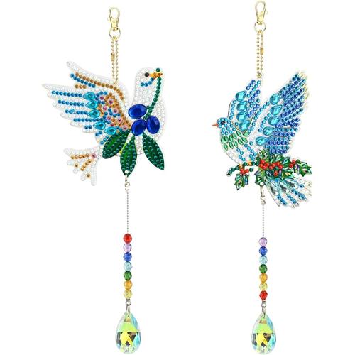 Lot de 2 Carillons à Vent 5D à Faire Soi Même Motif pigeon Attrape Soleil Cristal Pendentif Double Face Cristal Suspendu Suncatcher Pendentif Décoration de Fenêtre Maison