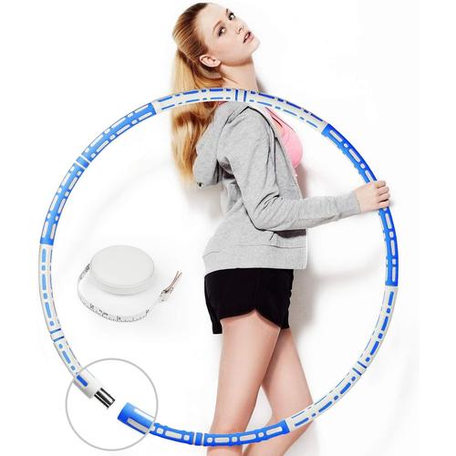 Hula Hoop Fitness Cerceau Pour Adulte, 1,2 Kg, Noyau Solide En Acier Inoxydable Et 6 Segments De Pneu De Fitness Amovible Diamètre 94 Cm, Avec Mini Mètre Ruban En Cuir De Vachette