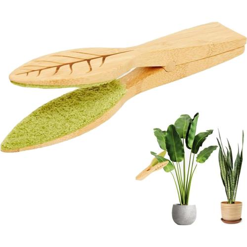 Pince De Nettoyage Des Feuilles, Pince De Nettoyage Des Feuilles De Plantes, Nettoie Les Deux Côtés Des Feuilles, Brosse De Nettoyage Des Feuilles Avec Poignée En Bambou Et Chiffon En Microfibre,