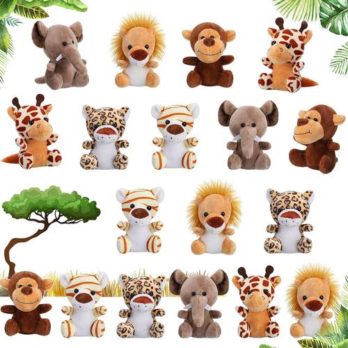 Set De 18 Pièces Mini Animaux De Forêt En Peluche Jouets En Peluche Animaux De Jungle En 4,8 Pouces Petit Éléphant En Peluche Singe Girafe Tigre En Peluche Mignon (Style Délicat)