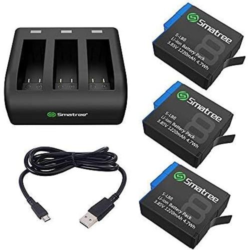 3 Batteries avec Chargeur 3 Canaux Compatible avec GoPro Hero 8 Black / 7/6 Black et Hero 5 Black Firmware V2.70