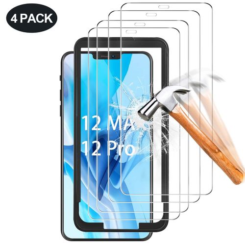 4 Pièces, Verre Trempé Iphone 12 Max/Iphone 12 Pro (6.1"), Ez Fit, Kit D'installation Inclus, Premium 9h, Compatible Face Id, Vitre Protection Ecran Iphone 12 Max/Pro