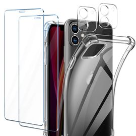 Coque Iphone 12, [Pack De 2] Verre Trempé Protection Écran + [Pack De 2] Verre Trempé Caméra Arrière Protecteur,Transparent Silicone Tpu Protection Case Cover Pour Iphone 12