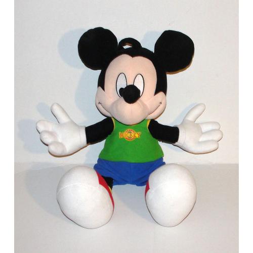 Peluche Mickey Mouse Disney Short Bleu Tee Shirt Vert Doudou Michey 46 Cm