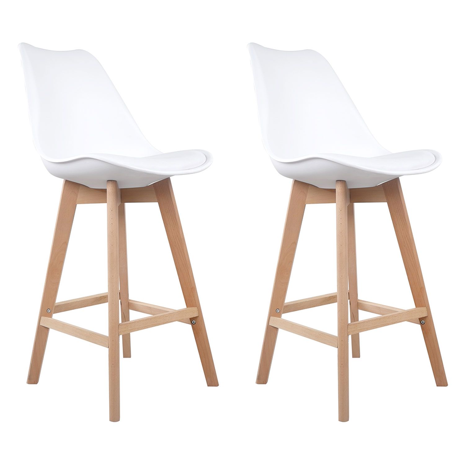 Lot De 2 Tabourets Scandinaves Sven Blanc Avec Coussin