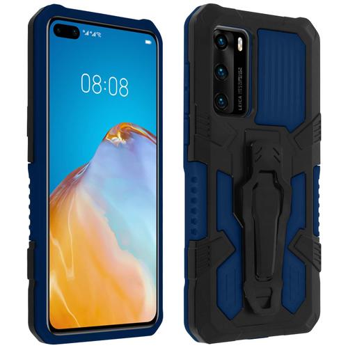 Coque Huawei P40 Antichoc Béquille Et Clip Ceinture Métallique Bleu