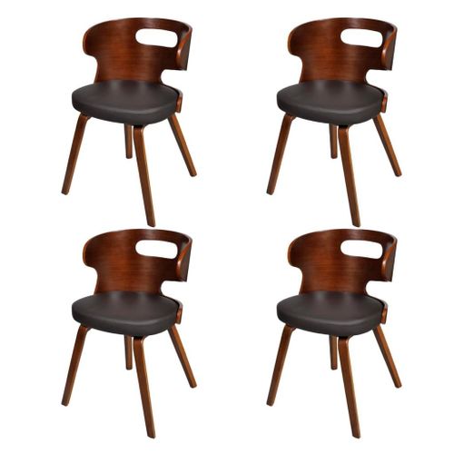 Vidaxl Chaises De Salle À Manger 4pcs Marron Bois Courbé Et Similicuir