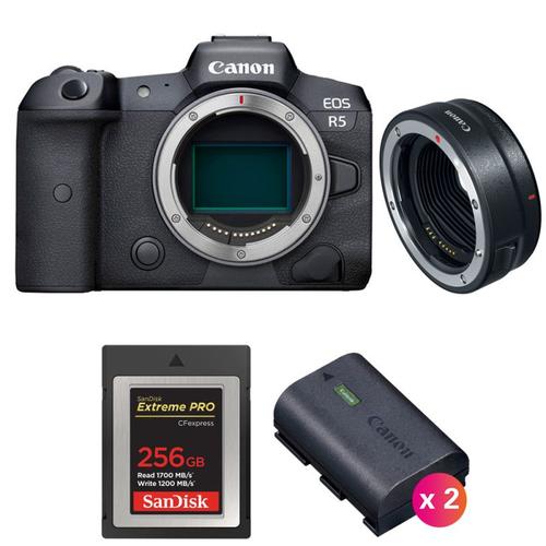 Canon EOS R5 + EF-EOS R + SanDisk 256GB Extreme PRO CFexpress Type B + 2 Canon LP-E6NH | Garantie 2 ans