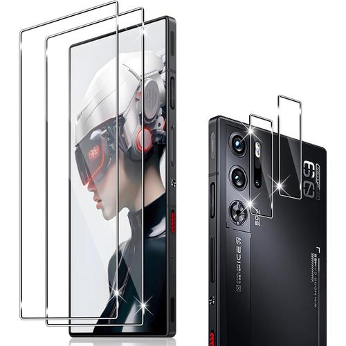 Pour Red Magic 9 Pro Verre Trempé + Caméra Arrière Protecteur¿2+2 Pièces¿,9h Dureté Aux Rayures Résistant Verre Trempé Membrane, Sans Bulles Hd Protection Décran Caméra Film