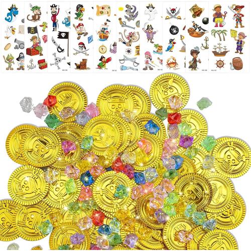 Lot De 160 Pi¿¿Ces D'or Pour Enfants, Tr¿¿Sor De Pirate, Pi¿¿Ces D'or, Tatouage, Jeux De Pirates, Jeux D'anniversaire D'enfants, Chasse Au Tr¿¿Sor, Accessoires De F¿ºte