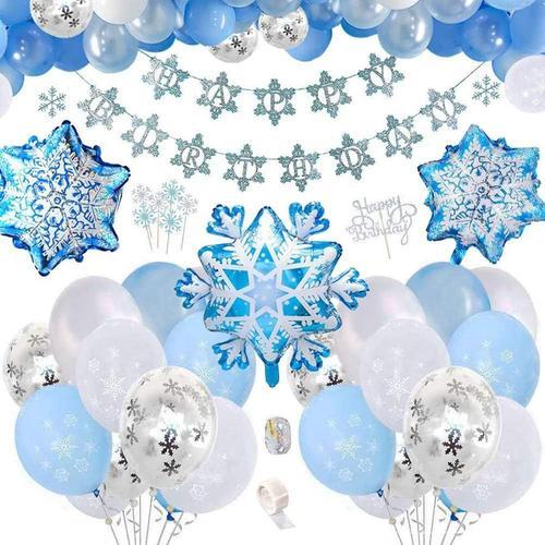 D¿¿Corations Anniversaire Flocon Neige,Deco Reine Des Neiges Anniversaire,Guirlande Happy Birthday Bleu,Ballons Latex Bleu,Reine Des Neiges Anniversaire