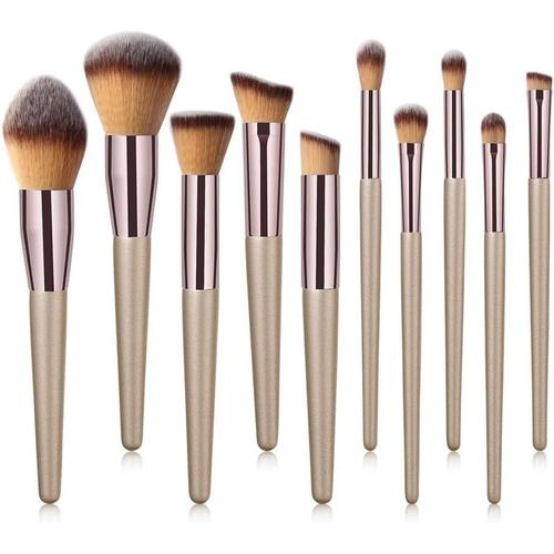 Lot De 10 Pinceaux De Maquillage Pinceaux Maquillages Professionnels Pinceaux Pour Le Visage Pinceaux Pour Les Yeux Pour Fond De Teint Blush L'anti-Cernes Fard ¿¿ Paupi¿¿Res Poudre Libre(D'or) 