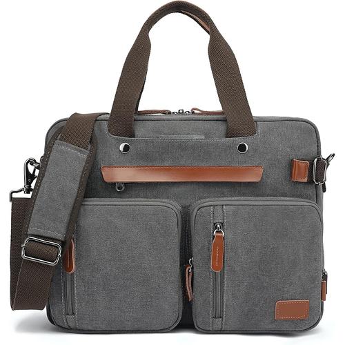 17.3 Pouces Sacoche d'Ordinateur Portable Convertible Sac ¿¿ Bandouli¿¿re Sac ¿¿ Main Porte Document d'affaires Sac ¿¿ Dos de Voyage pour Ordinateur Portable Hommes Business(Toile Gris2)