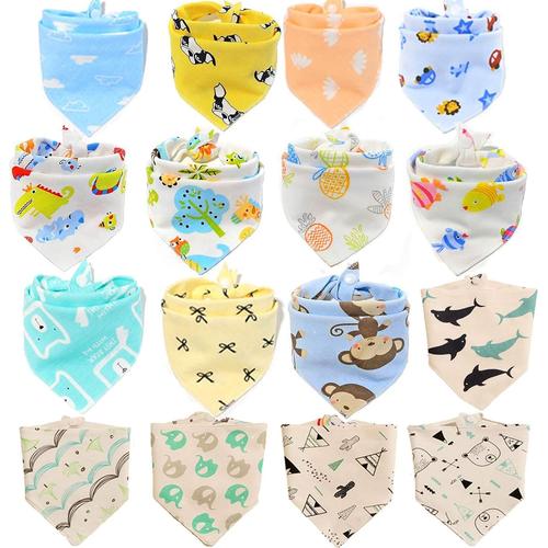 Bavoirs B¿¿B¿¿ Bandanas ¿¿Charpe Serviette Drool Babas En Tissu Pour B¿¿B¿¿ Fille Enfant Recien N¿¿ Beau Coton Absorbant Doux Pour Hypersialorrh¿¿E Et Dent (16pcs Unisex)