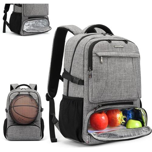 Sac ¿¿ Dos Ordinateur Portable 17.3 Pouces Homme Femme avec Port de Chargement USB de Filet de Basket Poche ¿¿ lunch Sac ¿¿ Dos Multifonctionnel Sac a Dos PC Portable pour Voyage/Scolaire,Gris