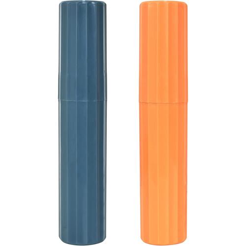 2 Pi¿¿ces ¿¿tui de Voyage pour Brosse ¿¿ Dents, Portable Gobelet Plastique Bleu Orange pour Brosse ¿¿ Dents pour Le Camping, Les D¿¿placements, l'¿¿cole, Les Voyages d'affaires, ¿¿ la Maison