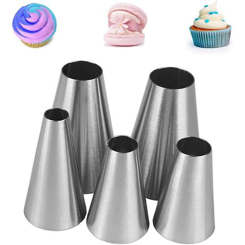 Lot De 5 Douilles ¿¿ Patisserie Professionnelles, Douille Patisserie Rondes Petites, Moyennes, Grandes Pour La D¿¿Coration De Gateaux Compatible Avec Poche ¿¿ Douille Patisserie